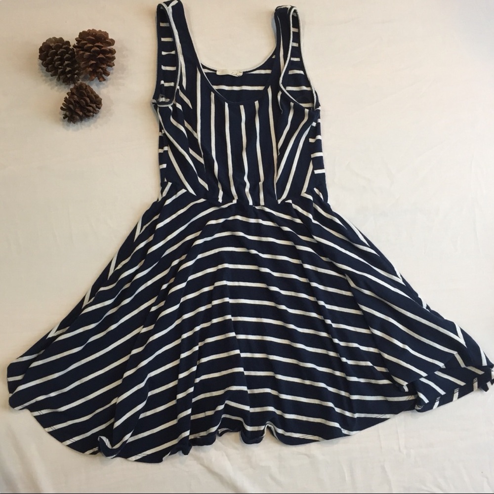 LUSH Blue & White Stripe Fit-n-Flair Circle Dress